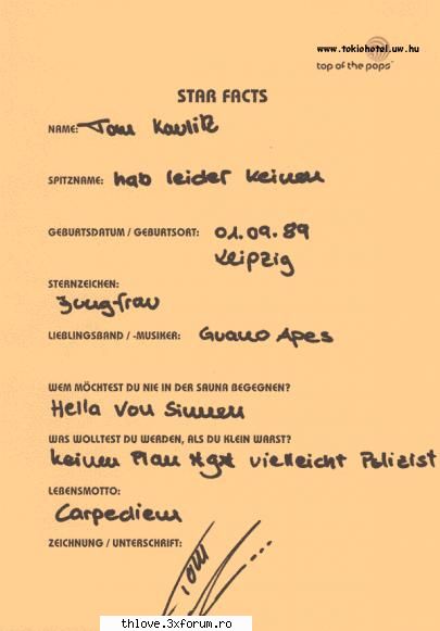 fisa lu tom de la sarfacts - Nam vazut vreun subiect cu asa ceva deci lam - T O M  K A U L I T Z